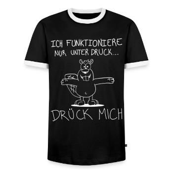 Ich funktioniere nur unter Druck – Büro Humor - Männer Kontrast-T-Shirt - Schwarz/Weiß - Vorne - AI Model Female 172 light (172cm) & AI Model Male 178 light (178cm)