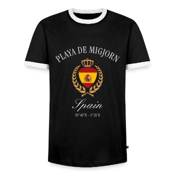 Playa de Migjorn Formentera Spanien Reise Souvenir - Männer Kontrast-T-Shirt - Schwarz/Weiß - Vorne - AI Model Female 172 light (172cm) & AI Model Male 178 light (178cm)