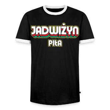 Jadwiżyn Piła. Name des Retro-Bezirks - Männer Kontrast-T-Shirt - Schwarz/Weiß - Vorne - AI Model Female 172 light (172cm) & AI Model Male 178 light (178cm)