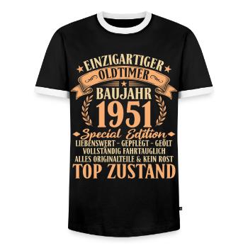 1951 Baujahr Oldtimer 75. Geburtstag Geschenkidee - Männer Kontrast-T-Shirt - Schwarz/Weiß - Vorne - AI Model Female 172 light (172cm) & AI Model Male 178 light (178cm)