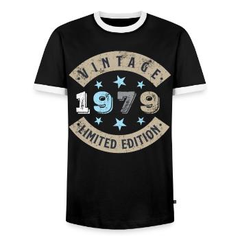 Millésime 1979 - T-shirt contrasté Homme - noir/blanc - Devant - AI Model Female 172 light (172cm) & AI Model Male 178 light (178cm)
