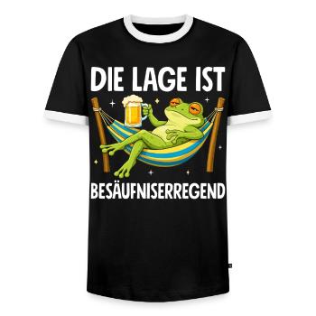 Die Lage Ist Besäufniserregend mit Frosch - Männer Kontrast-T-Shirt - Schwarz/Weiß - Vorne - AI Model Female 172 light (172cm) & AI Model Male 178 light (178cm)