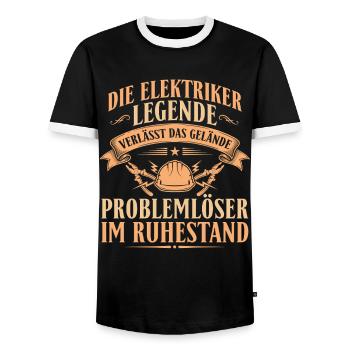 Retired Electrician Legend - Retirement Gift - Men's Ringer Shirt - black/white - Front - AI Model Female 172 light (172cm) & AI Model Male 178 light (178cm)