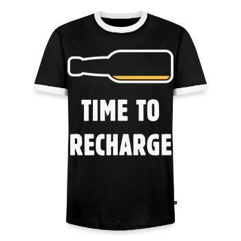 Time To Recharge (Beer / Beer / NEG 2C) - Men's Ringer Shirt - black/white - Front - AI Model Female 172 light (172cm) & AI Model Male 178 light (178cm)