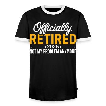 Retired 2026 Funny Retired Graphic Men Retirement - Men's Ringer Shirt - black/white - Front - AI Model Female 172 light (172cm) & AI Model Male 178 light (178cm)
