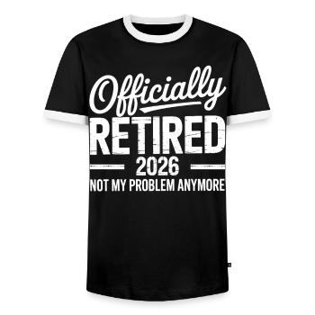 Retired 2026 Funny Retired Graphic Men Retirement - Men's Ringer Shirt - black/white - Front - AI Model Female 172 light (172cm) & AI Model Male 178 light (178cm)