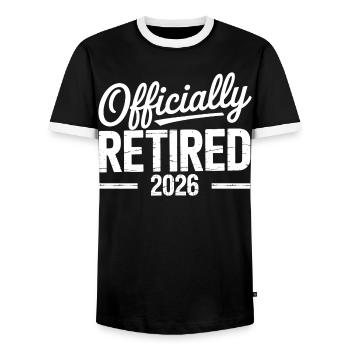 Retired 2026 Funny Retired Graphic Men Retirement - Men's Ringer Shirt - black/white - Front - AI Model Female 172 light (172cm) & AI Model Male 178 light (178cm)