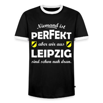Leipzig nah am Perfekt - Männer Kontrast-T-Shirt - Schwarz/Weiß - Vorne - AI Model Female 172 light (172cm) & AI Model Male 178 light (178cm)