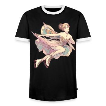 Figure skating in Art Nouveau style – pastel dream - Men's Ringer Shirt - black/white - Front - AI Model Female 172 light (172cm) & AI Model Male 178 light (178cm)