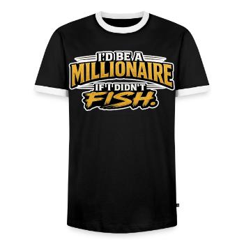 Je serais millionnaire si je ne pesquais pas avec un design drôle - T-shirt contrasté Homme - noir/blanc - Devant - AI Model Female 172 light (172cm) & AI Model Male 178 light (178cm)