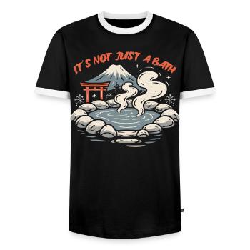 Onsen Hot Spring Bath - Men's Ringer Shirt - black/white - Front - AI Model Female 172 light (172cm) & AI Model Male 178 light (178cm)