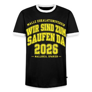 Malle 2026 Wir sind zum Saufen da Mallorca 2026 - Männer Kontrast-T-Shirt - Schwarz/Weiß - Vorne - AI Model Female 172 light (172cm) & AI Model Male 178 light (178cm)