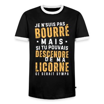 Humour Apéro: Pas bourré mais descends ma licorne - T-shirt contrasté Homme - noir/blanc - Devant - AI Model Female 172 light (172cm) & AI Model Male 178 light (178cm)