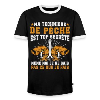ma technique de pêche est top secret - T-shirt contrasté Homme - noir/blanc - Devant - AI Model Female 172 light (172cm) & AI Model Male 178 light (178cm)