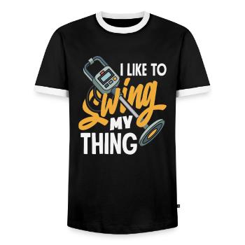 I Like To Swing My Thing Sondeln Spruch - Men's Ringer Shirt - black/white - Front - AI Model Female 172 light (172cm) & AI Model Male 178 light (178cm)