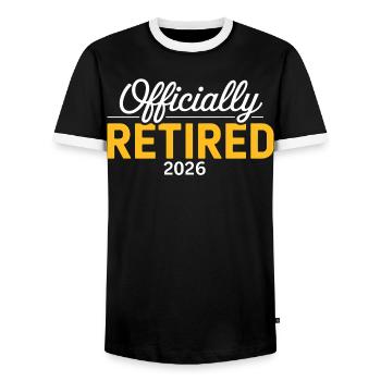 Retired 2026 Funny Retired Graphic Men Retirement - Men's Ringer Shirt - black/white - Front - AI Model Female 172 light (172cm) & AI Model Male 178 light (178cm)