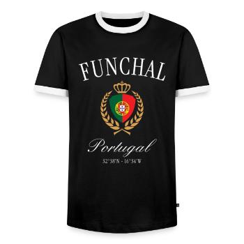 Funchal Portugal Wappen Krone – Reise Souvenir - Männer Kontrast-T-Shirt - Schwarz/Weiß - Vorne - AI Model Female 172 light (172cm) & AI Model Male 178 light (178cm)