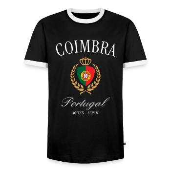 Coimbra Portugal Wappen Krone – Reise Souvenir - Männer Kontrast-T-Shirt - Schwarz/Weiß - Vorne - AI Model Female 172 light (172cm) & AI Model Male 178 light (178cm)