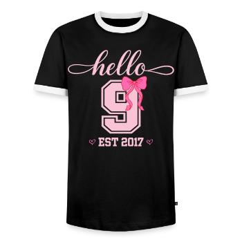 Hello 9 Est 2017 Girls Birthday Design - Men's Ringer Shirt - black/white - Front - AI Model Female 172 light (172cm) & AI Model Male 178 light (178cm)