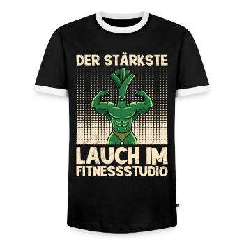 Gewichtheben DER STÄRKSTE LAUCH IM FITNESSSTUDIO - Männer Kontrast-T-Shirt - Schwarz/Weiß - Vorne - AI Model Female 172 light (172cm) & AI Model Male 178 light (178cm)