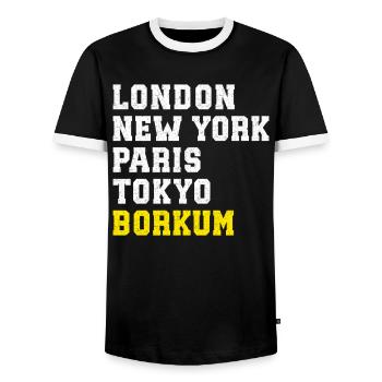 North Sea LONDON NEW YORK PARIS TOKYO BORKUM - Men's Ringer Shirt - black/white - Front - AI Model Female 172 light (172cm) & AI Model Male 178 light (178cm)