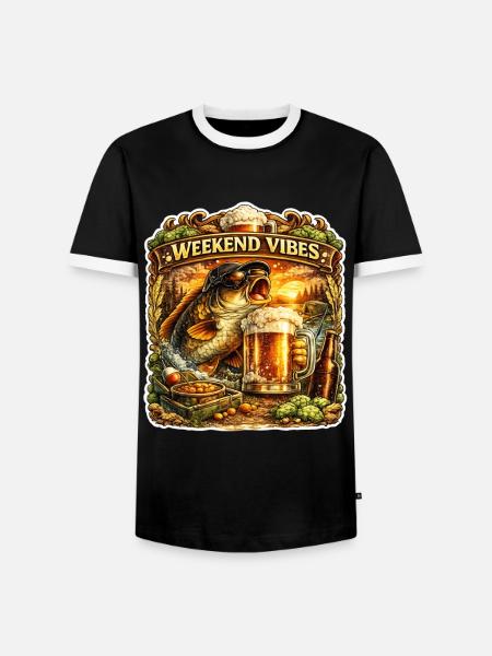 Wochenendstimmung – Lustiges Karpfenfischen-Bierdesign - Männer Kontrast-T-Shirt - Schwarz/Weiß