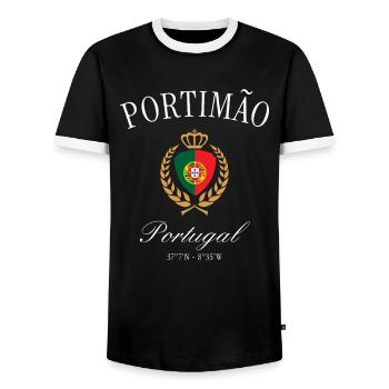 Portimão Portugal Wappen Krone – Reise Souvenir - Männer Kontrast-T-Shirt - Schwarz/Weiß - Vorne - AI Model Female 172 light (172cm) & AI Model Male 178 light (178cm)