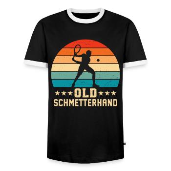 Old Schmetterhand Retro Tennis  - Männer Kontrast-T-Shirt - Schwarz/Weiß - Vorne - AI Model Female 172 light (172cm) & AI Model Male 178 light (178cm)