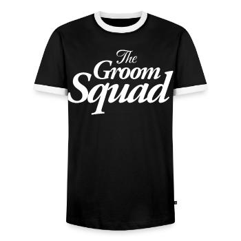 The Groom Squad - Men's Ringer Shirt - black/white - Front - AI Model Female 172 light (172cm) & AI Model Male 178 light (178cm)
