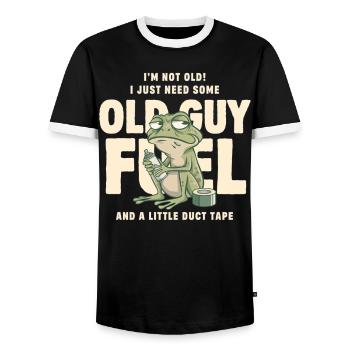 Old Guy Fuel Frog Meme Tee - Men's Ringer Shirt - black/white - Front - AI Model Female 172 light (172cm) & AI Model Male 178 light (178cm)