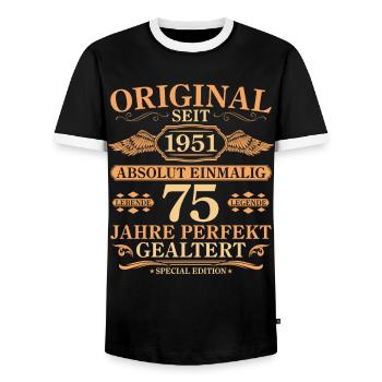 Original seit 1951 Baujahr 75. Geburtstag - Männer Kontrast-T-Shirt - Schwarz/Weiß - Vorne - AI Model Female 172 light (172cm) & AI Model Male 178 light (178cm)