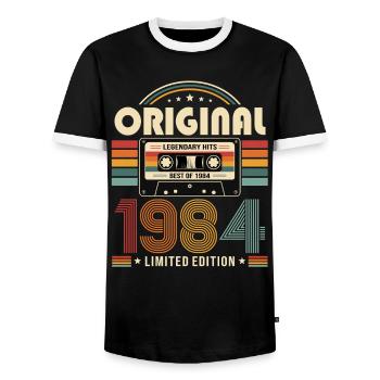 42e anniversaire Gift Man Cassette Best of 1984 - T-shirt contrasté Homme - noir/blanc - Devant - AI Model Female 172 light (172cm) & AI Model Male 178 light (178cm)