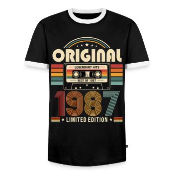 Cassette cadeau de mariage pour le 39e anniversaire Meilleur de 1987 - T-shirt contrasté Homme - noir/blanc - Devant - AI Model Female 172 light (172cm) & AI Model Male 178 light (178cm)
