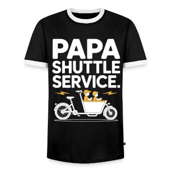Papa Shuttle Service Cargo Bike Papa - Men's Ringer Shirt - black/white - Front - AI Model Female 172 light (172cm) & AI Model Male 178 light (178cm)