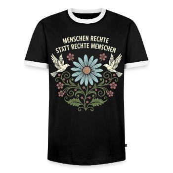 Menschen Rechte statt rechte Menschen Peace Demo - Männer Kontrast-T-Shirt - Schwarz/Weiß - Vorne - AI Model Female 172 light (172cm) & AI Model Male 178 light (178cm)