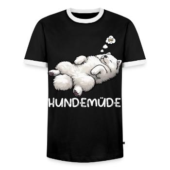 Chien Fatigué Samoyède Propriétaire Samoyède Chien Samoyède - T-shirt contrasté Homme - noir/blanc - Devant - AI Model Female 172 light (172cm) & AI Model Male 178 light (178cm)
