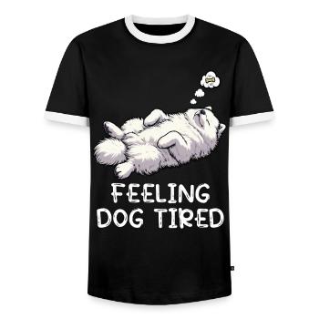 Feeling Dog Tired Samoyed Samoyed Lovers - Men's Ringer Shirt - black/white - Front - AI Model Female 172 light (172cm) & AI Model Male 178 light (178cm)