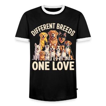 Different Breeds One Love Hunde - Männer Kontrast-T-Shirt - Schwarz/Weiß - Vorne - AI Model Female 172 light (172cm) & AI Model Male 178 light (178cm)