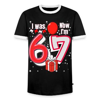 I was 6 Now Im 7 Birthday Shirt Kids 7 Birthday - T-shirt contrasté Homme - noir/blanc - Devant - AI Model Female 172 light (172cm) & AI Model Male 178 light (178cm)