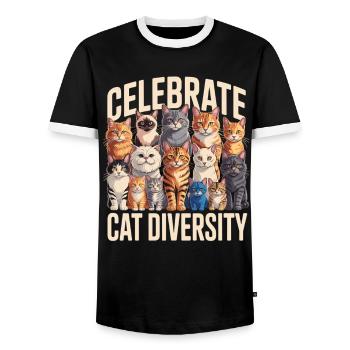 Celebrate Cat Diversity Cats - Men's Ringer Shirt - black/white - Front - AI Model Female 172 light (172cm) & AI Model Male 178 light (178cm)