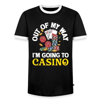 Out of the Way I'm Going to the Casino Dice Poker - Men's Ringer Shirt - black/white - Front - AI Model Female 172 light (172cm) & AI Model Male 178 light (178cm)