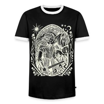 Moonlight Forest Magic Circle - Men's Ringer Shirt - black/white - Front - AI Model Female 172 light (172cm) & AI Model Male 178 light (178cm)