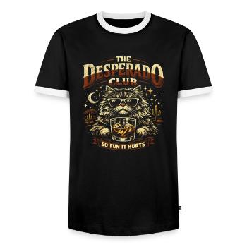 The Desperado Club – Cool Cat Vintage - Men's Ringer Shirt - black/white - Front - AI Model Female 172 light (172cm) & AI Model Male 178 light (178cm)