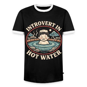 Onsen Thermal Bath Introvert In Hot Water - Men's Ringer Shirt - black/white - Front - AI Model Female 172 light (172cm) & AI Model Male 178 light (178cm)