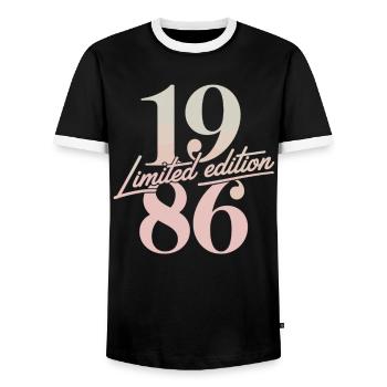 Jahrgang 1986 Limited Edition Retro - Männer Kontrast-T-Shirt - Schwarz/Weiß - Vorne - AI Model Female 172 light (172cm) & AI Model Male 178 light (178cm)