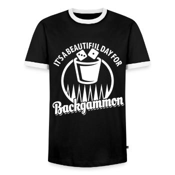 C’est une belle journée pour le backgammon | Jeu de société - T-shirt contrasté Homme - noir/blanc - Devant - AI Model Female 172 light (172cm) & AI Model Male 178 light (178cm)