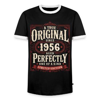 Cadeau de 70e anniversaire Millésime original 1956 - T-shirt contrasté Homme - noir/blanc - Devant - AI Model Female 172 light (172cm) & AI Model Male 178 light (178cm)