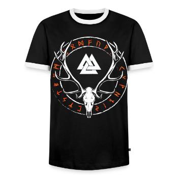 Nœud nordique - bois runiques en cercle runique - T-shirt contrasté Homme - noir/blanc - Devant - AI Model Female 172 light (172cm) & AI Model Male 178 light (178cm)