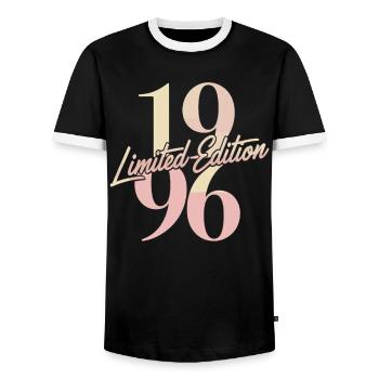 1996 Limited Edition Birthday - Men's Ringer Shirt - black/white - Front - AI Model Female 172 light (172cm) & AI Model Male 178 light (178cm)