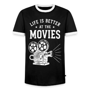 La vie est meilleure au cinéma Kino Film Retro - T-shirt contrasté Homme - noir/blanc - Devant - AI Model Female 172 light (172cm) & AI Model Male 178 light (178cm)
